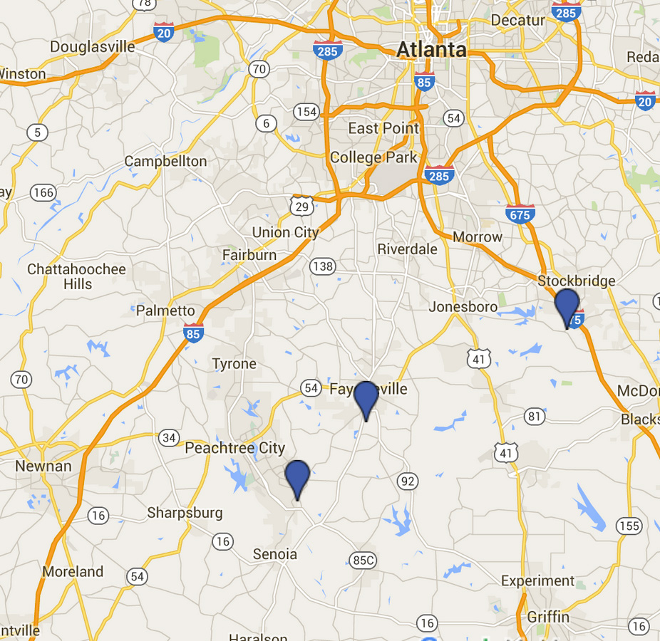 Map of Master Shim's Tae Kwon Do martial arts schools located near Atlanta, GA