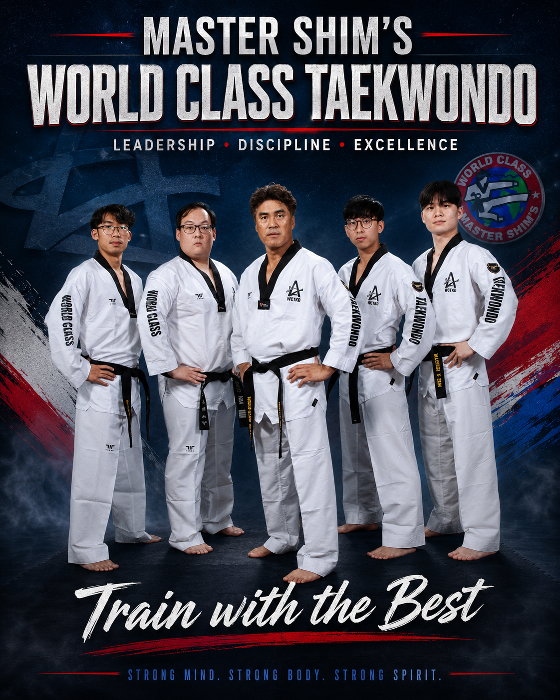 Masters and instructors at Master Shim's World Class Tae Kwon Do in South Atlanta Georgia