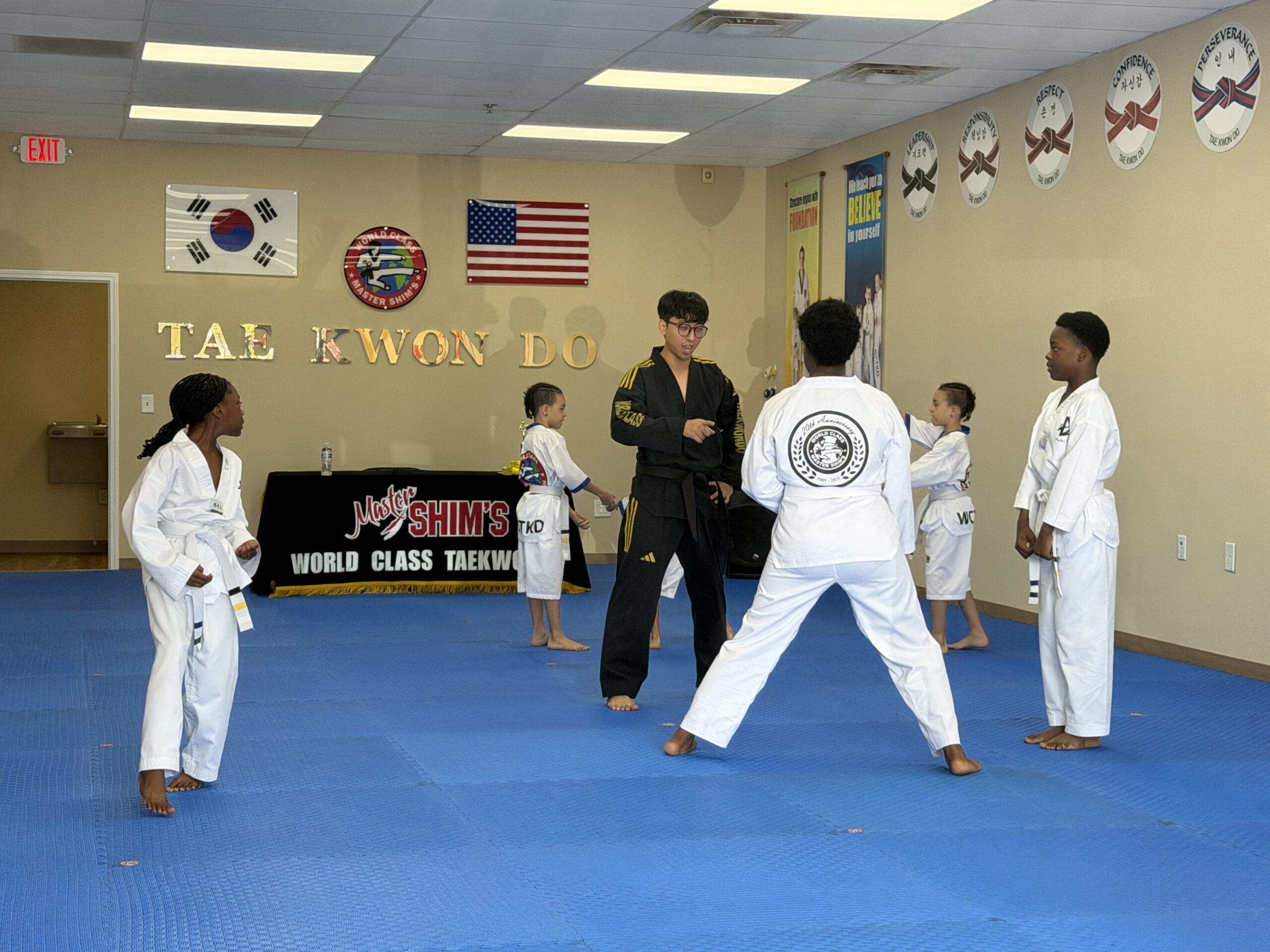 Students training at Master Shim's World Class Tae Kwon Do in Locust Grove Georgia