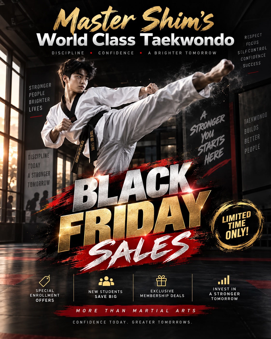 Master Shim's World Class Tae Kwon Do Black Friday membership and retail specials